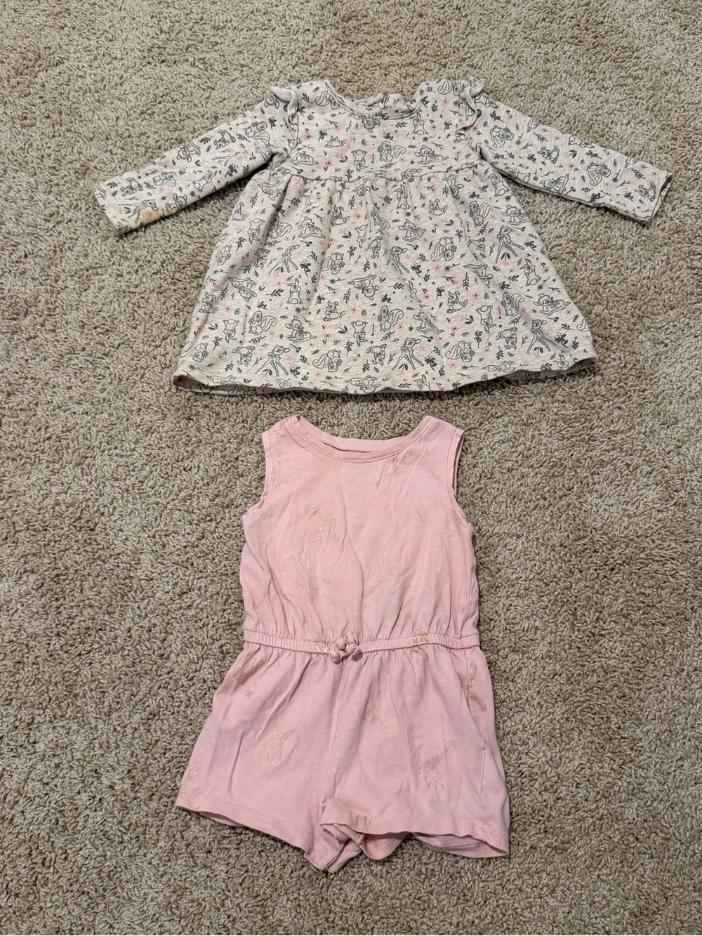 Old Navy Disney Baby Bambi 2pc Outfit Set Pink/Beige Dress & Romper 12-18 m